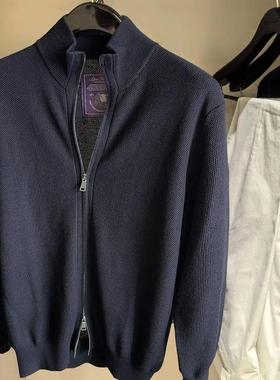 意式轻奢 紫标系列 高端绵羊毛桑蚕丝菠萝纹理商务休闲外套针织衫