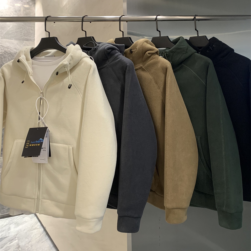 男士加厚保暖双面摇粒绒连帽外套