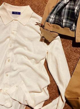 千元级别 紫标限定 桑蚕丝羊毛混纺 高端商务休闲翻领针织衬衫 男