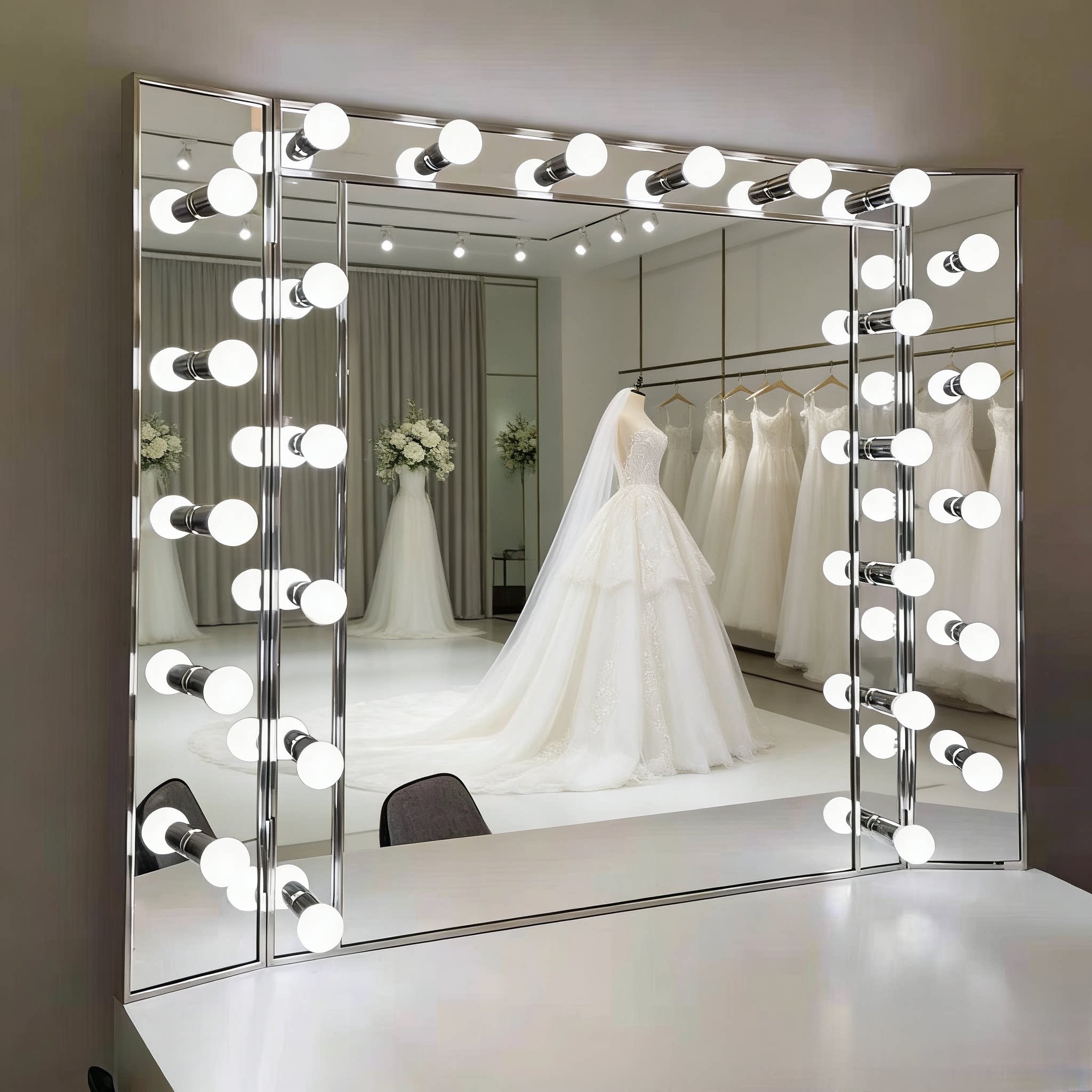 不锈钢化妆镜带灯影楼工作室专用化妆台婚纱美容院化妆师镜子定制