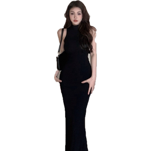 纯欲半高领无袖背心裙2026夏季辣妹紧身显身材性感鱼尾长款连衣裙