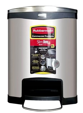 Rubbermaid美国乐柏美前踏式不锈钢踏板式垃圾桶50L黑色 1901992