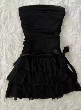 跨境亚马逊夏季新款时尚百搭纯欲风修身显瘦抹胸蛋糕短裙女