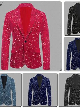 平绒烫金镶边西服歌手男士主持人服装舞台大合唱司仪舞台表演礼服