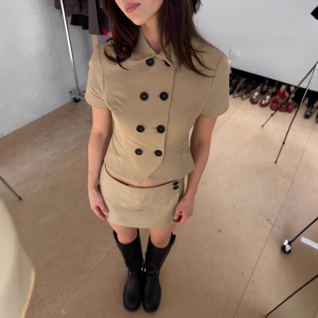欧美高端女夏薄款西装2026新款时尚气质双排扣翻领衬衫单件上衣
