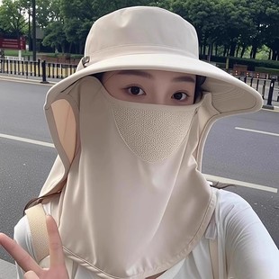 夏季透气遮阳帽子女遮脸防晒面罩大帽檐护劲一体骑车全方位太阳帽