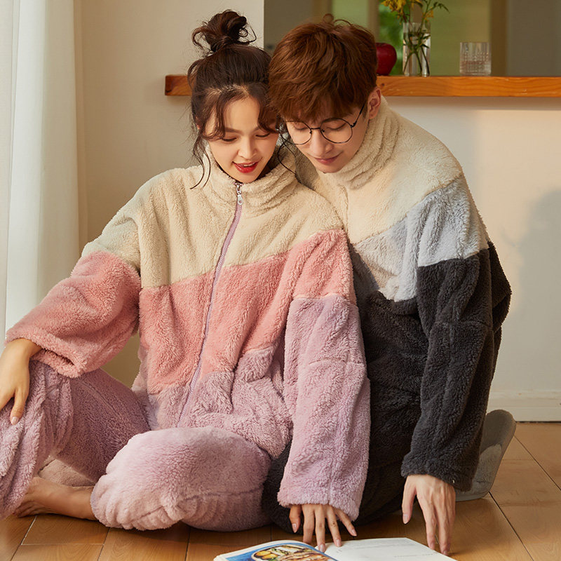 情侣睡衣女秋冬珊瑚绒加绒加厚法兰绒学生宽松大码男士家居服套装