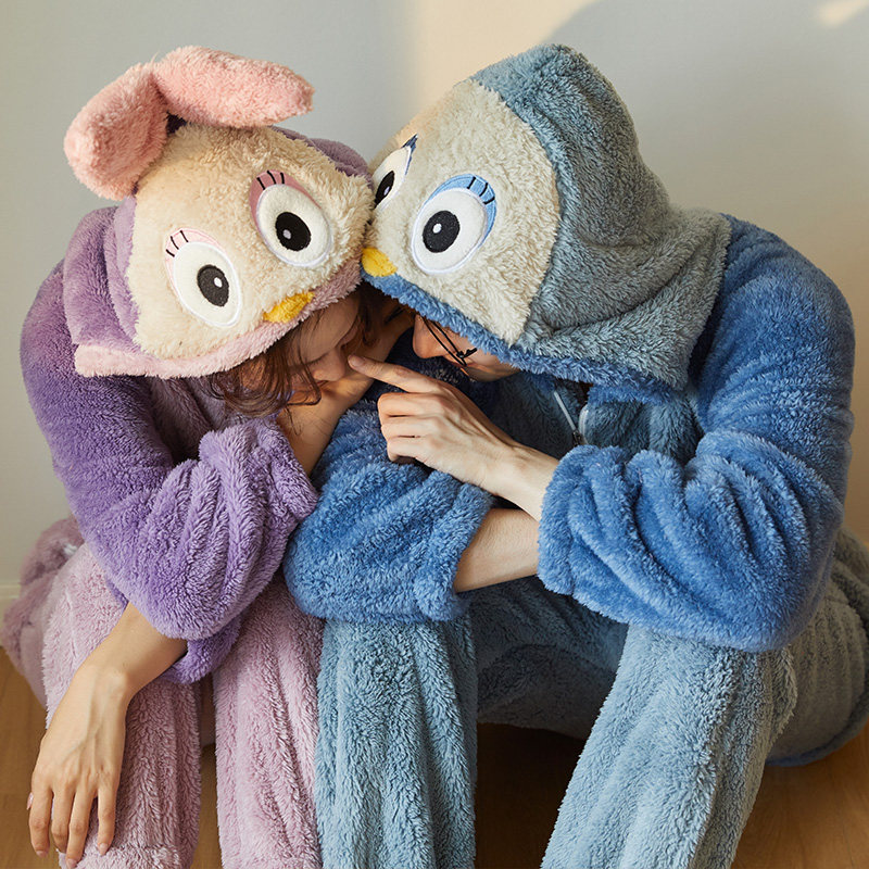 情侣珊瑚绒睡衣女秋冬季连体卡通动漫可爱学生加厚法兰绒家居服男