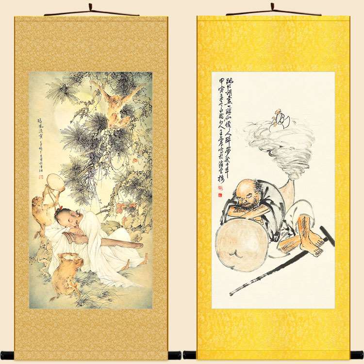醉仙图 酒文化卷轴挂画 中式酒楼饭店装饰画丝绸画 来图定制订做图片