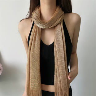 复古高级感ins风金色丝巾女款小众时尚百搭披肩春秋季两用围巾