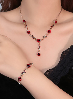 甜酷辣妹风玫瑰花朵项链女锁骨链颈链choker配饰高级感2024新款