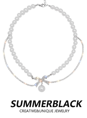 小香风蝴蝶结珍珠项链镶钻气质