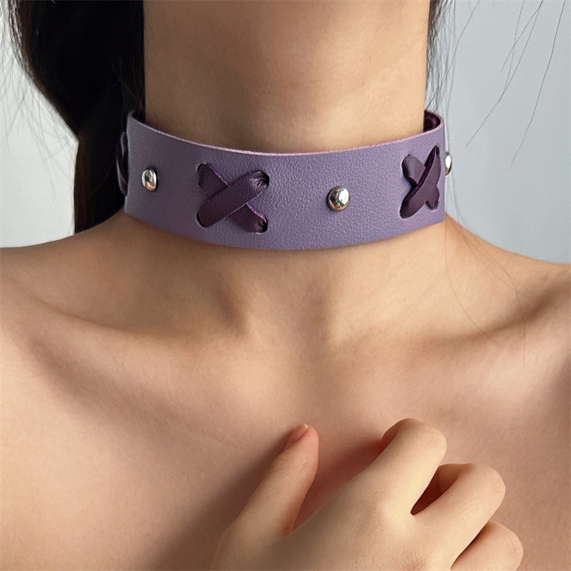 紫色魅影绑带皮质choker项圈女小众y2k甜酷亚文化个性颈带脖颈链