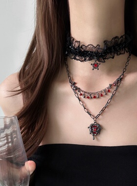暗黑哥特y2k辣妹风蕾丝花边项链