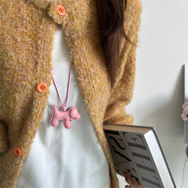 日韩ins风粉色金属小狗吊坠项链