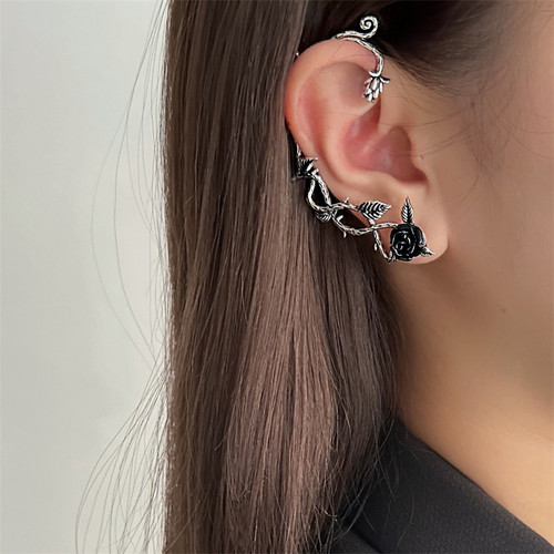 哥特风暗夜玫瑰耳钉耳挂女