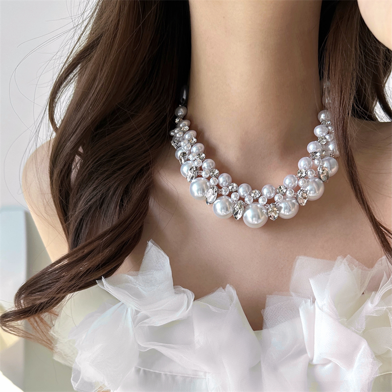 轻奢风大小珍珠锆石choker项链