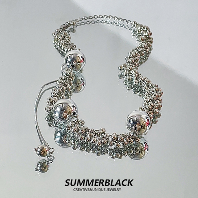 银色圆珠项链女锁骨链