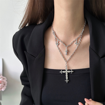 欧美做旧风锆石十字架克罗项链