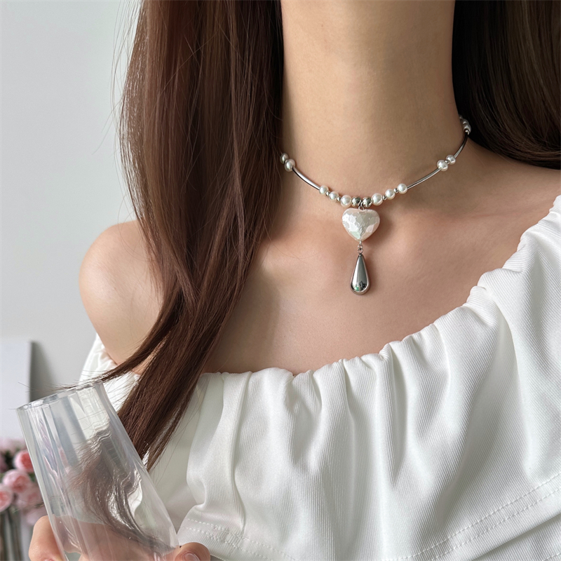 法式巴洛克珍珠爱心水滴项链