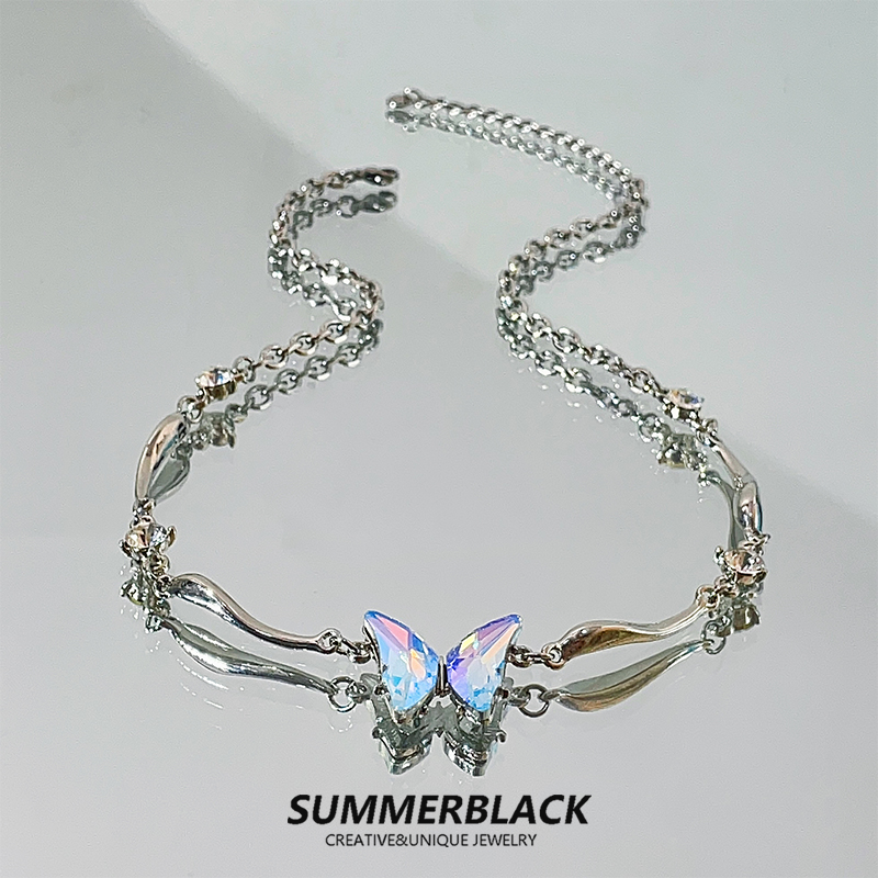 渐变蝴蝶吊坠项链锁骨链