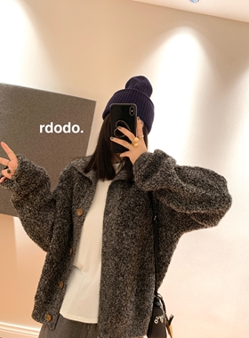 Rdodo自线 治愈温暖系澳洲进口绵羊毛开扣翻领立领高领外套毛衣