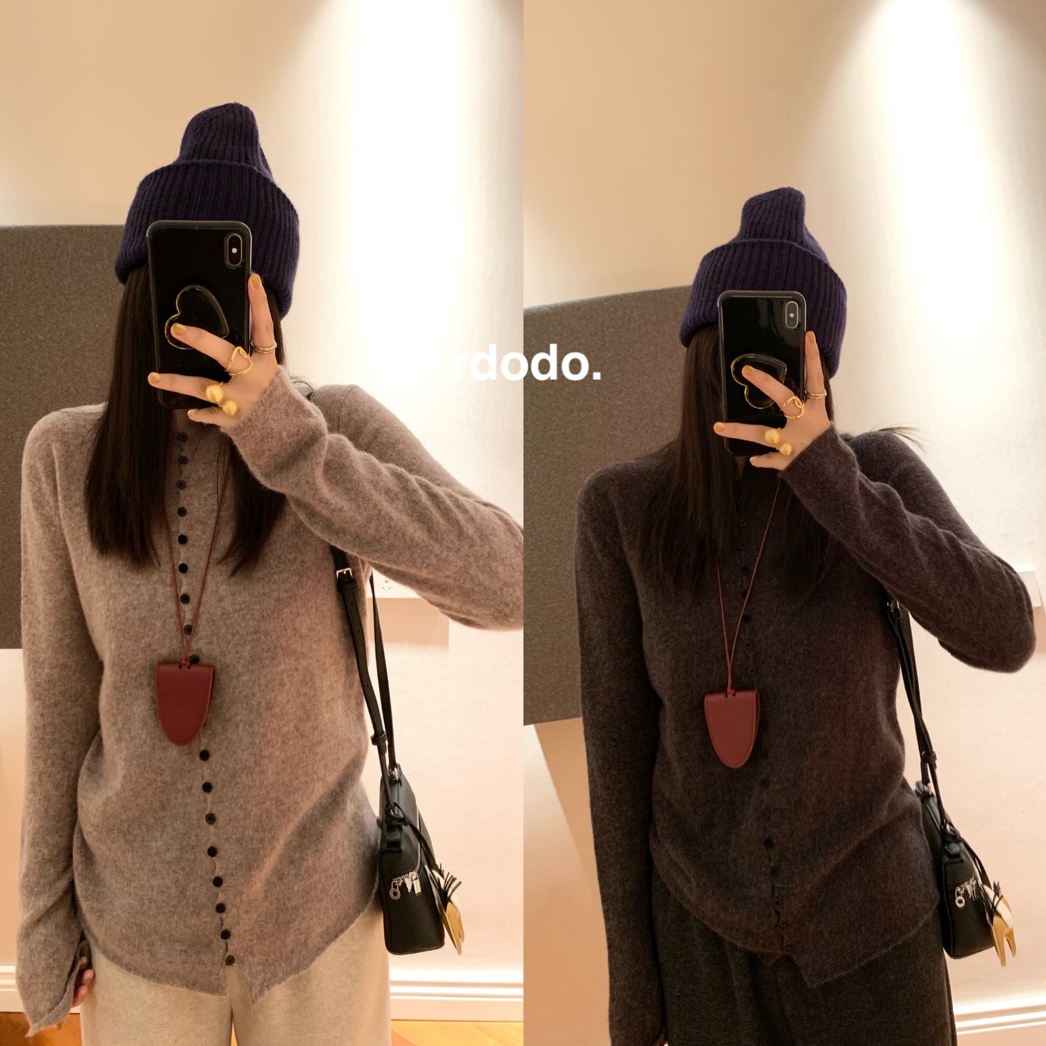 Rdodo自线 雾感软糯全羊毛小纽扣时髦设计自然卷边针织开衫毛衣