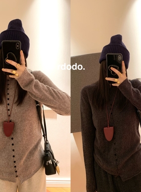 Rdodo自线 雾感软糯全羊毛小纽扣时髦设计自然卷边针织开衫毛衣