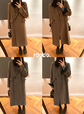 Rdodo自线 玛格丽经典西装英国哈里斯彩线人字纹羊毛长款气场大衣