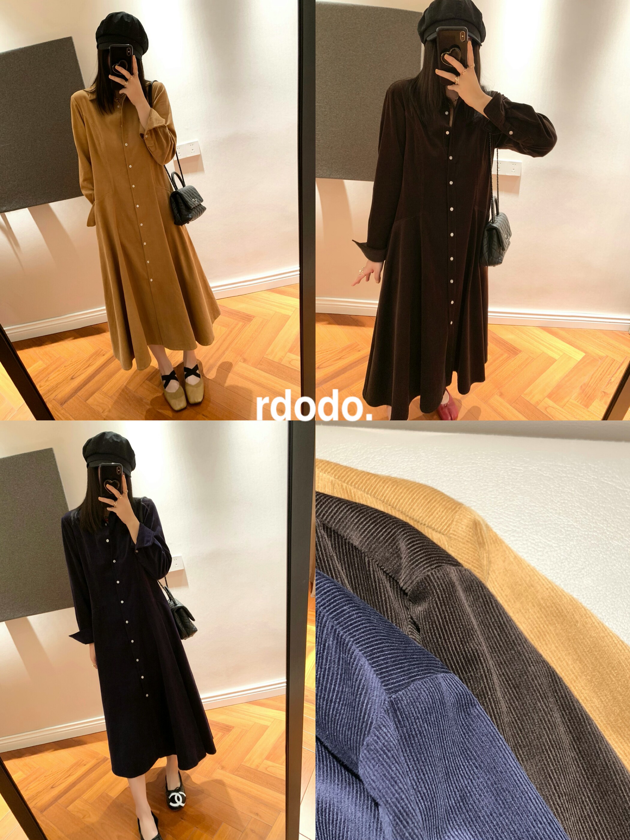 Rdodo RL拉夫老钱新贵秋冬高智感灯芯绒A字柔棉衬衫式长款连衣裙