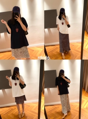 Rdodo自线 豹纹女士落日烟熏豹斜裁显瘦松紧腰蕾丝半身裙短长裙