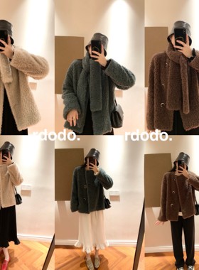 Rdodo自线 拆礼物送围巾卷毛泰迪澳洲全羊毛短款大衣皮草外套厚款