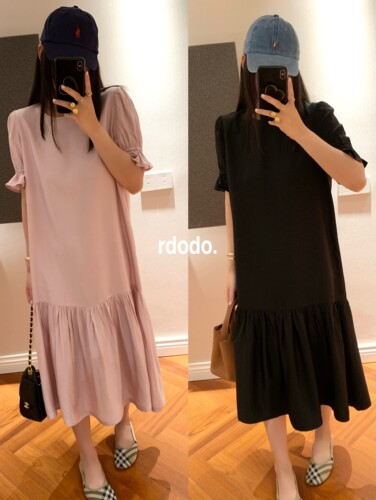 Rdodo自线 短袖版经典财阀大小姐进口高端醋酸微皱雾面长连衣裙