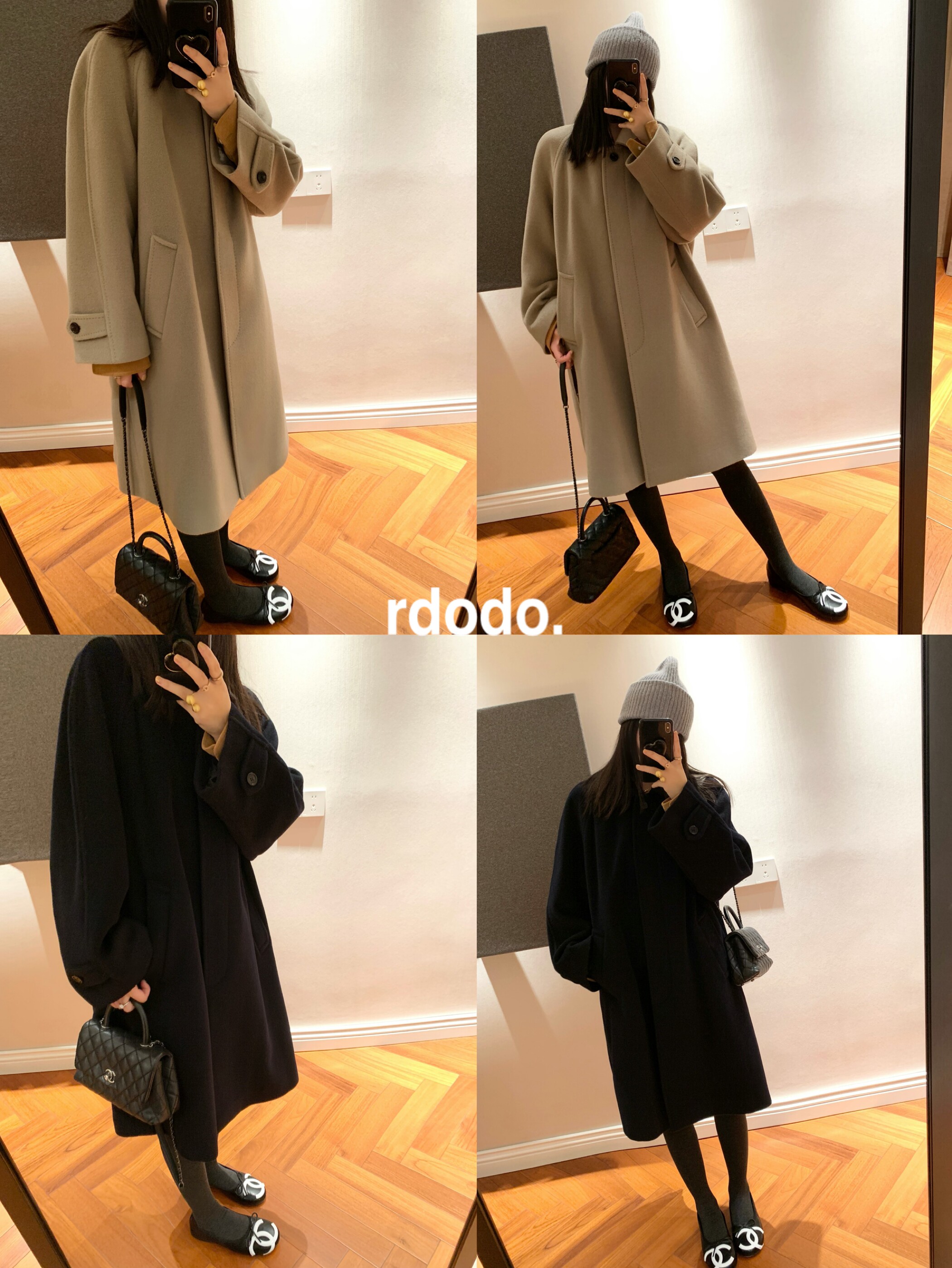 Rdodo miu小姐秀场版翻领软糯高支山羊绒羊毛小个子珠边大衣厚款