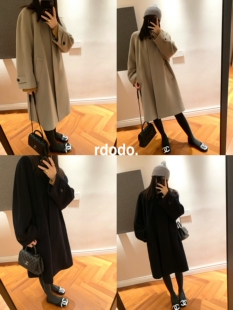 Rdodo miu小姐秀场版翻领软糯高支山羊绒羊毛小个子珠边大衣厚款