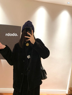 Rdodo浮花生金节日优雅氛围日本丝绒花朵扣棉服大衣+百褶半身裙