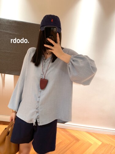 Rdodo自线 法式松弛浪漫慵懒风V领面料控真丝亚麻花边衬衫上衣