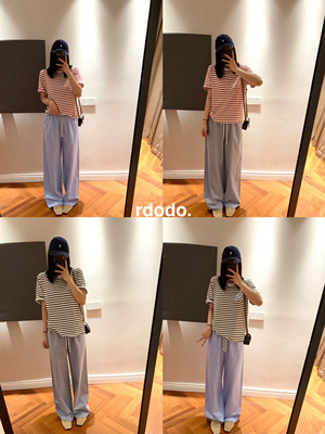 Rdodo自线孔孝真系松弛感出街遛弯日本色织全棉松紧腰阔腿裤长裤
