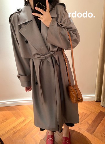 Rdodo自线赵露思同款解构双排扣意大利精纺面料牛角扣系带长风衣