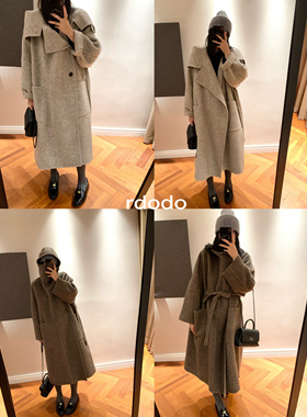Rdodo自线优化Lemaire秀款连帽立领大口袋系带羊驼毛羊毛风衣大衣