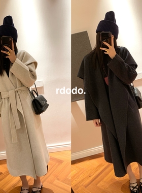 Rdodo自线M家Rienza大翻领披肩山羊绒高支羊毛慵懒系带长款大衣