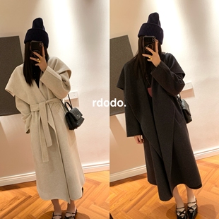 Rdodo自线M家Rienza大翻领披肩山羊绒高支羊毛慵懒系带长款大衣