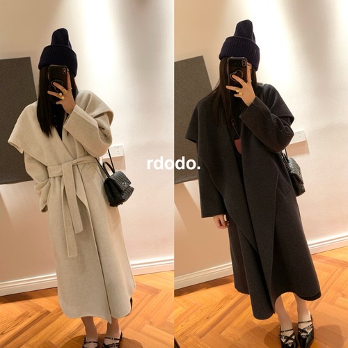 Rdodo自线M家Rienza大翻领披肩山羊绒高支羊毛慵懒系带长款大衣