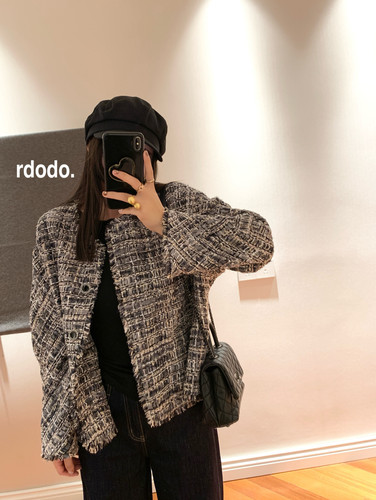 Rdodo巨美牛货一定要拥有 进口纱线编织粗花呢小香风毛边短外套