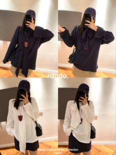 Rdodo自线 伦敦多穿衣领飘带围巾设计师款华夫格全棉T恤上衣卫衣