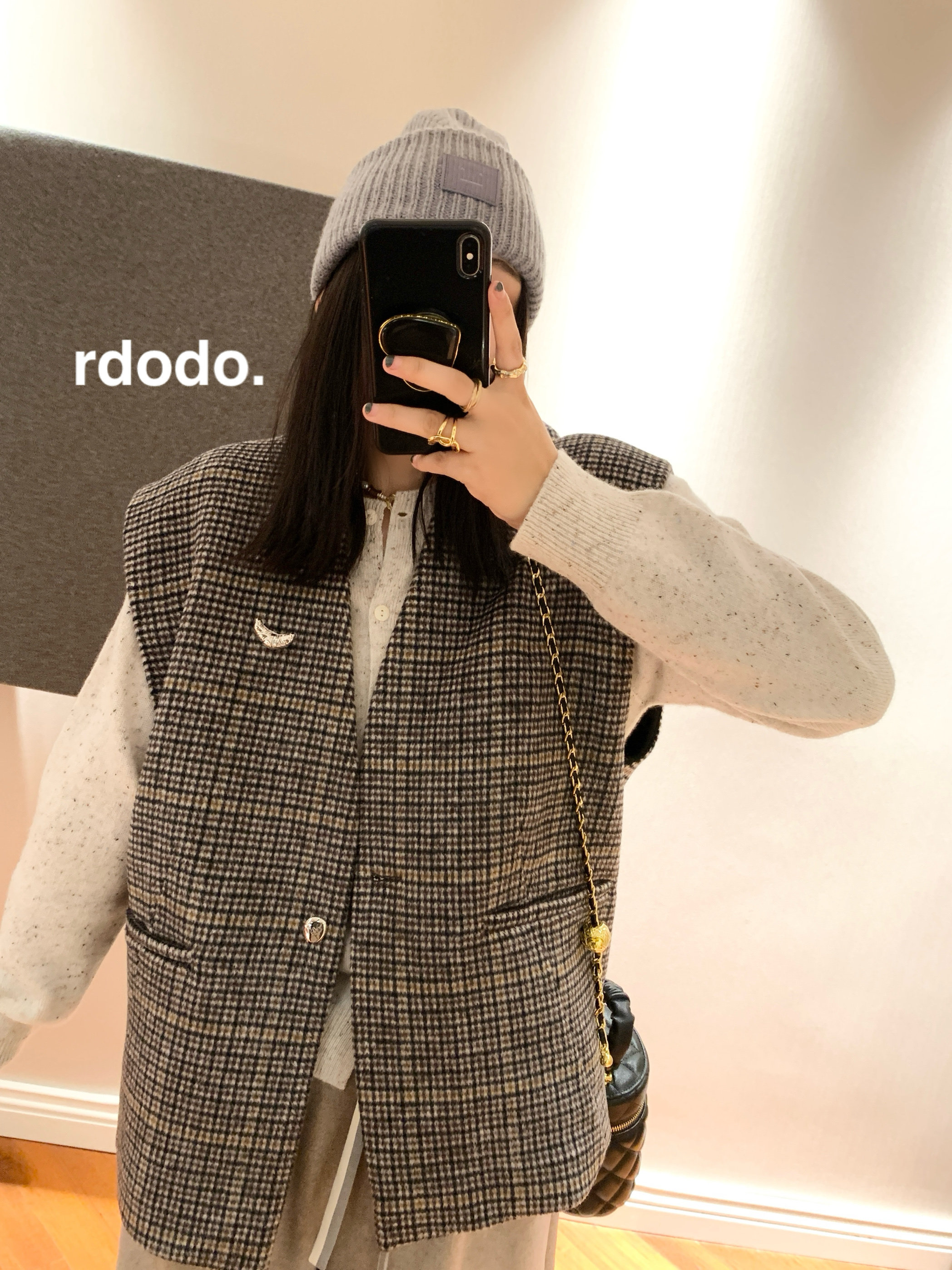 Rdodo自线 百搭老钱尖子生苏格兰威尔士格纹全羊毛廓形马甲外套