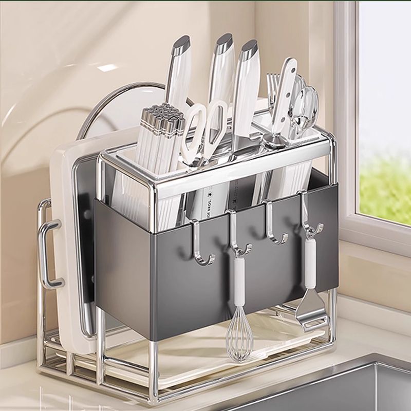 飞雕加厚不锈钢厨房刀架菜板置物架多功能刀具筷子一体放置收纳架