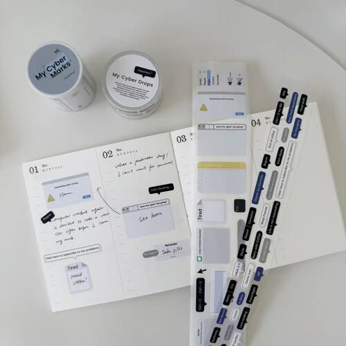 PaperNice 原创意赛博网络系列手帐胶带模切可书写贴纸功能性素材