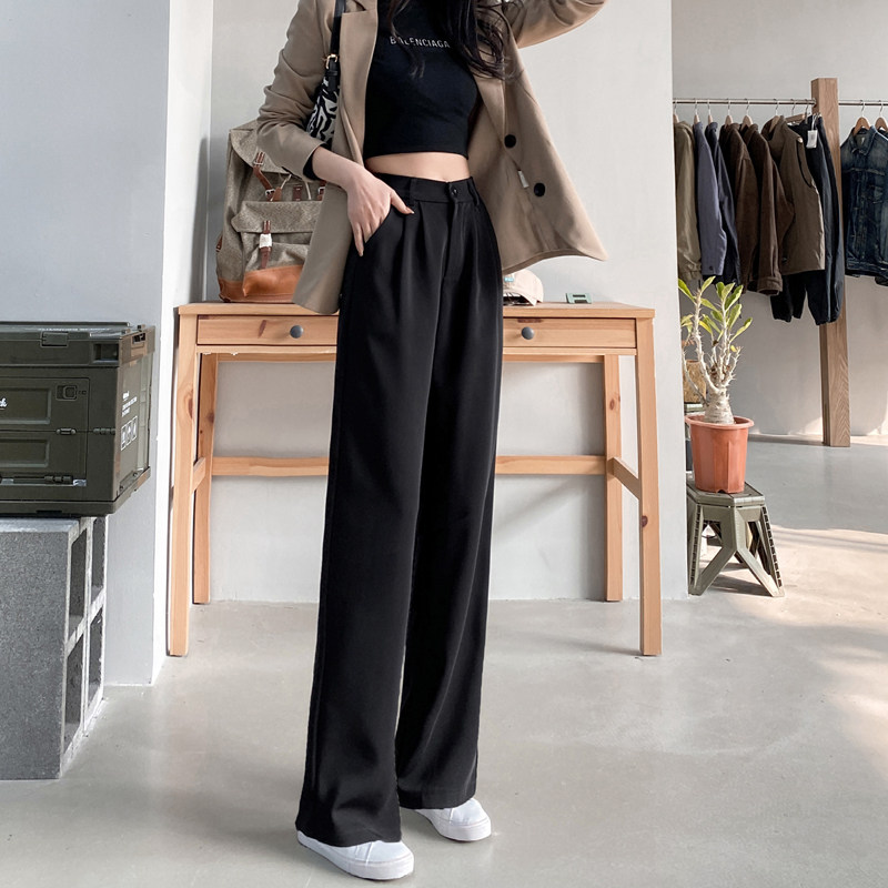 黑色阔腿裤女裤子显瘦高腰垂感小个子宽松直筒西装休闲夏春秋西裤