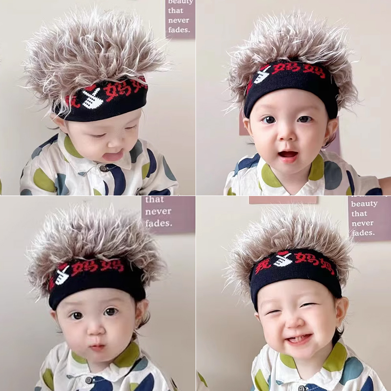 韩国婴儿帽子新款可爱男童女童搞怪卷发假发宝宝儿童毛线帽针织帽
